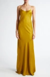 Victoria Beckham Cami Satin Open Back Long Dress In Harvest Gold