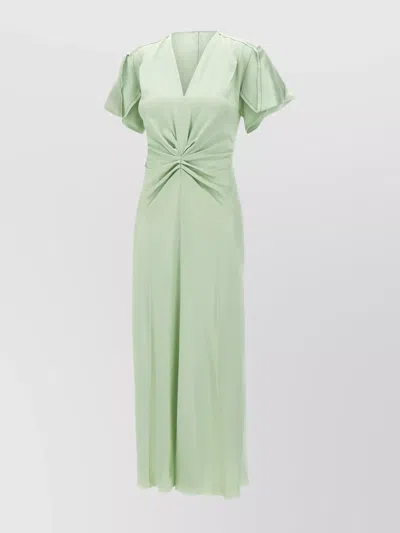 Victoria Beckham Satin Crepe Dress With Gathers And Pleats In Green