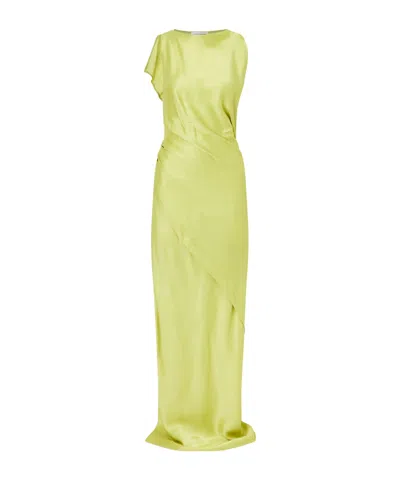 Victoria Beckham Satin Draped Gown In Yellow