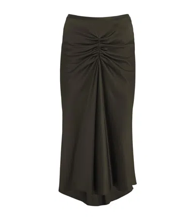 VICTORIA BECKHAM SATIN GATHERED WAIST MIDI SKIRT