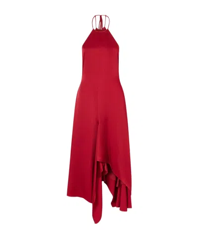 Victoria Beckham Satin Halterneck Midi Dress In Red