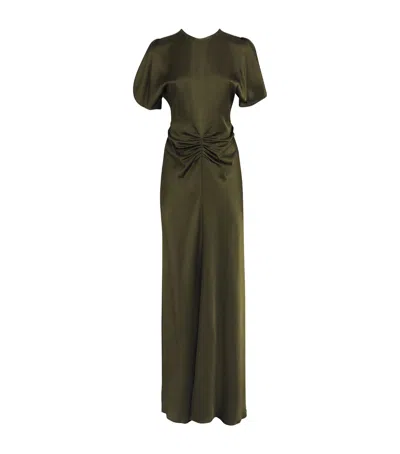 Victoria Beckham Gathered-waist Flared-hem Maxi Dress In Green