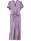 Victoria Beckham Gathered V-neck Midi Dress In Purple