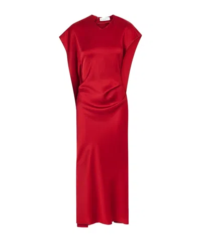 Victoria Beckham Satin Midi Dress In Red