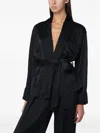 Victoria Beckham Satin Blouse With Belted Waist And Shawl Collar In Black