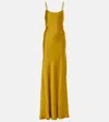 Victoria Beckham Cami Satin Open Back Long Dress In Gold