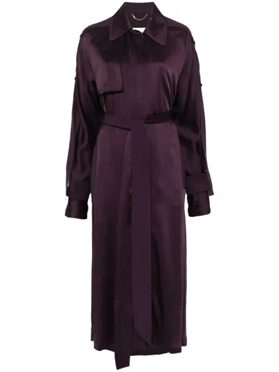 Victoria Beckham Womens Fig Belted Two-welt-pockets Relaxed-fit Woven-blend Coat In Purple