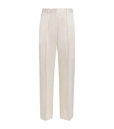 Victoria Beckham Satin Wide-leg Trousers In White