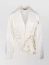 Victoria Beckham Satin Wrap Blouse Belted Waist Long Sleeves In White