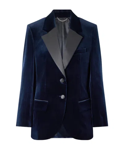 Victoria Beckham Satin-trimmed Velvet Blazer In Blue