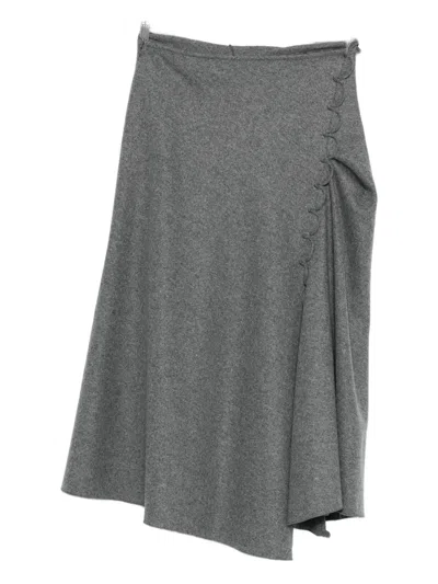 Victoria Beckham Scalloped Asymmetric Skirt In Gray