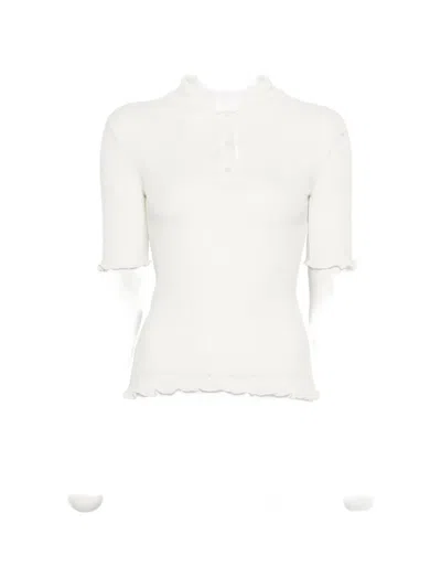 Victoria Beckham Scalloped Cotton Polo Shirt In White