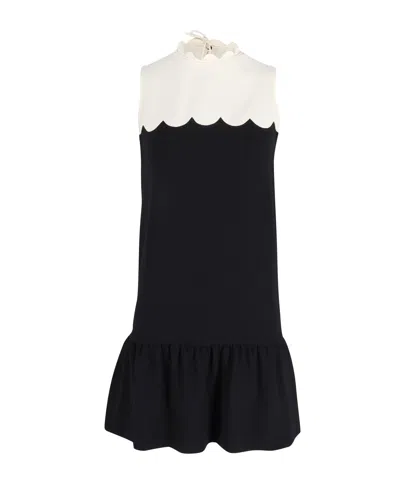 Victoria Beckham Scalloped Yoke Flounce Mini Dress In Black Cotton