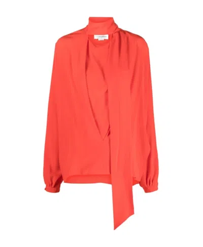 Victoria Beckham Silk Scarf Neck Top In Red