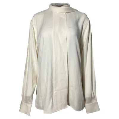 Pre-owned Victoria Beckham Scarf Neck Long Sleeve Blouse In Cream Acetate In White