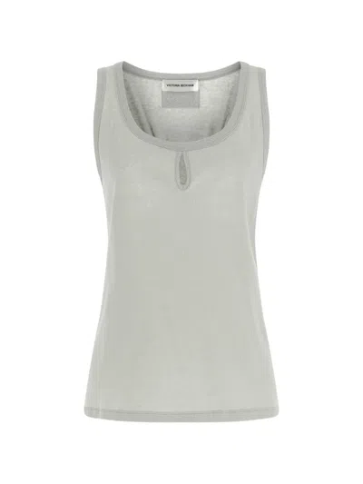 Victoria Beckham Split Tank Top Scoop Neck Ribbed Trim In Gray