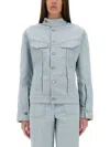 Victoria Beckham Blue Sculptural Denim Jacket In Baby Blue