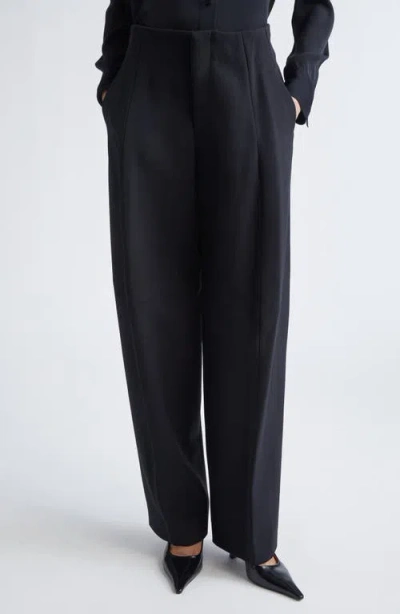 Victoria Beckham Sculptural Leg Virgin Wool Trousers In Black