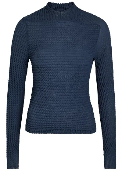 Victoria Beckham Seersucker Fine-knit Top In Blue