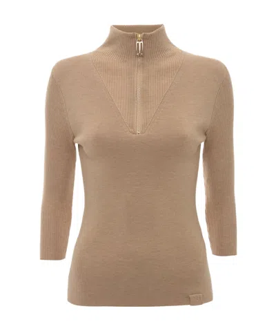 Victoria Beckham Semi-zipper Sweater In Nude