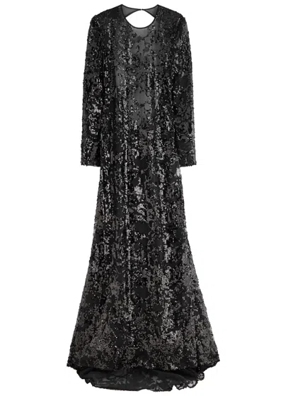 Victoria Beckham Sequin-embellished Open-back Tulle Gown In Black