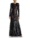 Victoria Beckham Sequin Long Sleeve Gown In Black