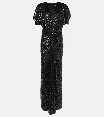 Victoria Beckham Sequined Gathered Gown In Black