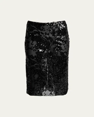 Victoria Beckham Sequined Straight Skirt In Black