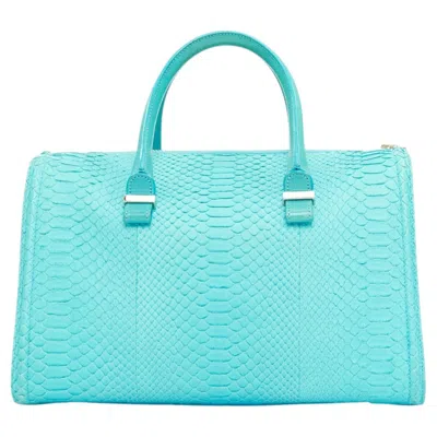 Pre-owned Victoria Beckham Seven Satchel Turquoise Scaled Leather Top Handle Bag In Blue