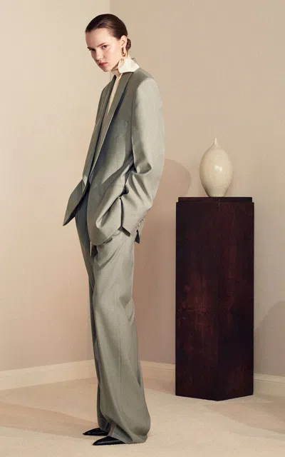 Victoria Beckham Shawl Lapel Wool Blazer In Neutral