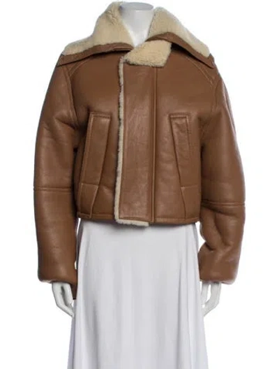 Pre-owned Victoria Beckham Shearling Biker Jacket In Brown