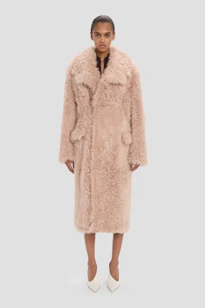 Victoria Beckham Shearling Coat In Barley Pink In Neutral