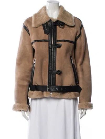 Pre-owned Victoria Beckham Shearling Coat In Neutral