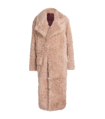 Victoria Beckham Shearling Overcoat In Gold