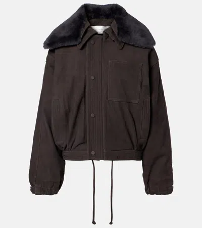 Victoria Beckham Shearling-trimmed Suede Blouson Jacket In Gray