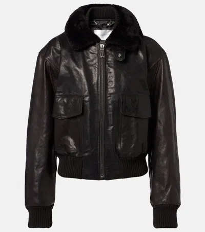 Victoria Beckham Shearling-trimmed Leather Jacket In Black