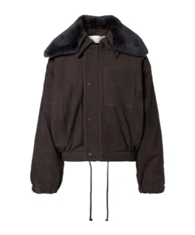 Victoria Beckham Shearling-trimmed Suede Blouson Jacket In Brown