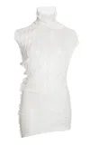 Victoria Beckham High Neck White Top In Semi-transparent Ribbed Knit In White