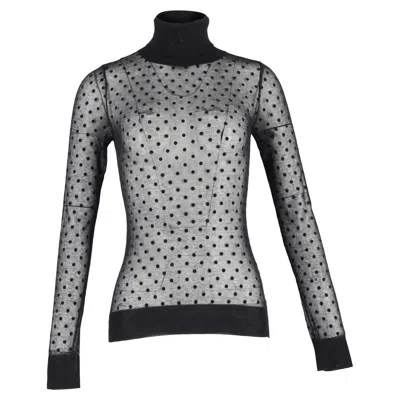 Victoria Beckham Sheer Polo Neck Top In Black Cotton