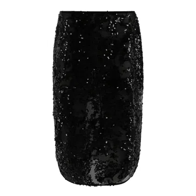 Victoria Beckham Sheer Sequin Pencil Skirt In Black