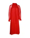 Victoria Beckham Sheer Sleeve Midi Dress In Red Silk In Red