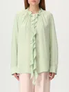 Victoria Beckham Ruffled Front Lightweight Fabric Long Sleeves