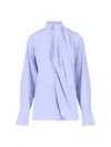 Victoria Beckham Draped Front High Neck Long Sleeves Top In Blue