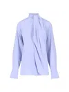 Victoria Beckham Draped Front High Neck Long Sleeves Top In Blue