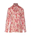 Victoria Beckham Draped Floral Sheer Long Sleeve Top In Multicolour