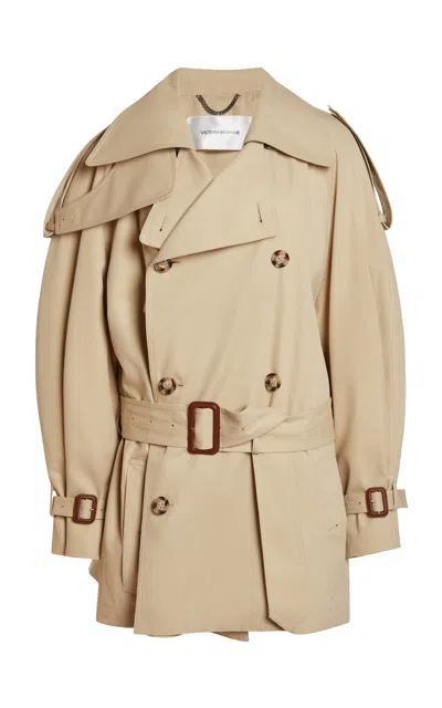 Victoria Beckham Short Cotton Trench Coat In Brown