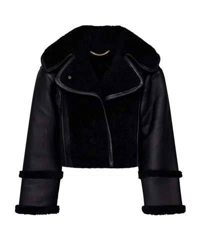 Victoria Beckham Short Pilot Leather Jacket In Black