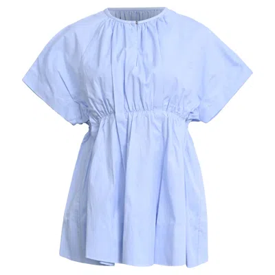 Victoria Beckham Short Sleeve Blouse In Light Blue Cotton