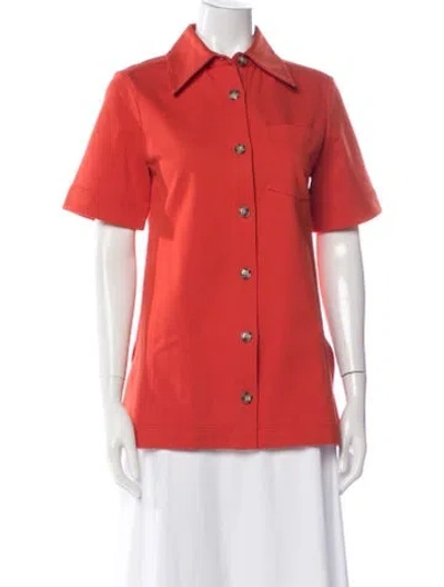 Pre-owned Victoria Beckham Short Sleeve Button-up Top In Orange