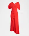 Victoria Beckham Short-sleeve Draped Asymmetric Midi Dress In Multi